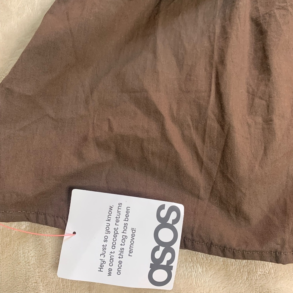 ASOS Design round neck Chocolate Button-Up  waisted Cotton Mini Dress size 2 Nwt - Picture 6 of 9
